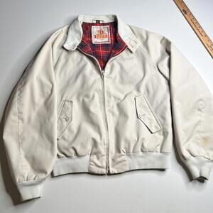 Vintage Baracuta Jacket Mens 40R Beige Harrington Bomber Tartan Lined 80s